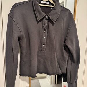 Women's Black Button-Up Collared Sweatshirt